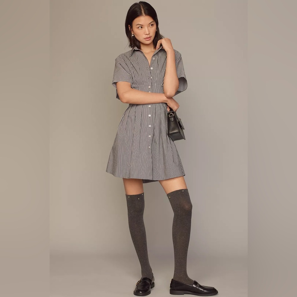 Anthropologie Tobie Button-Front Pleated Shirt Dress by Exquisite Mini Med NWT